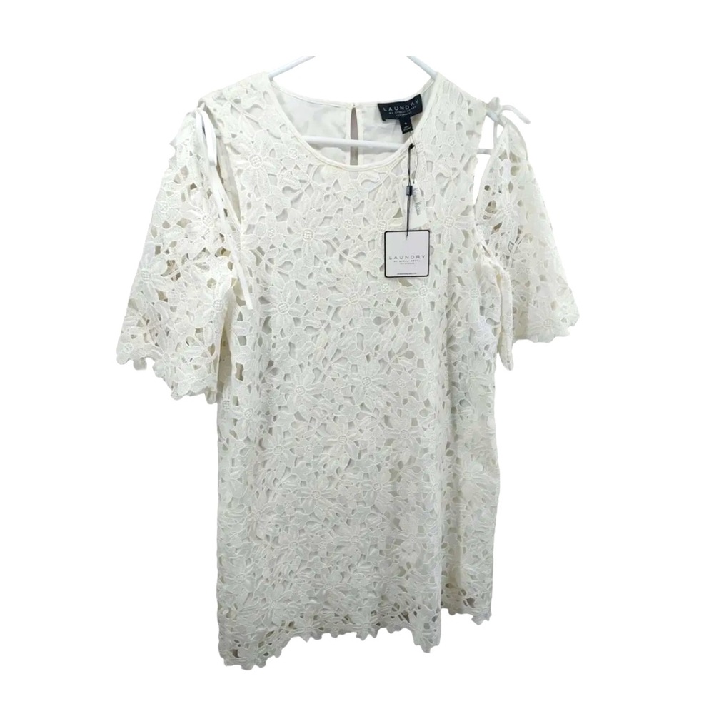 NWT Laundry By Shelli Segal Womens White Floral Cold Shoulder Shift Dress